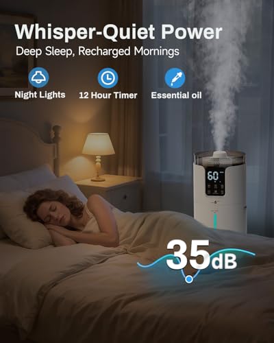 Image of Lacidoll 16L Smart Humidifier large room, Whole house Humidifier for Home 1500 sq.ft with APP /Voice /Remote Control, Ultrasonic Cool Mist Humidifiers for Bedroom, Plants, office with Tube, White