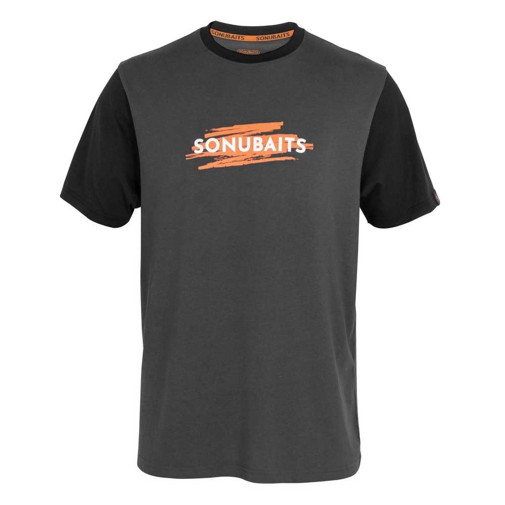 Preston Unisex Grey Sonubaits T-Shirt Large, Classic Style, Match Fishing T-Shirt, Black Sleeves On Body, Extra Long Body, Code S0880049.