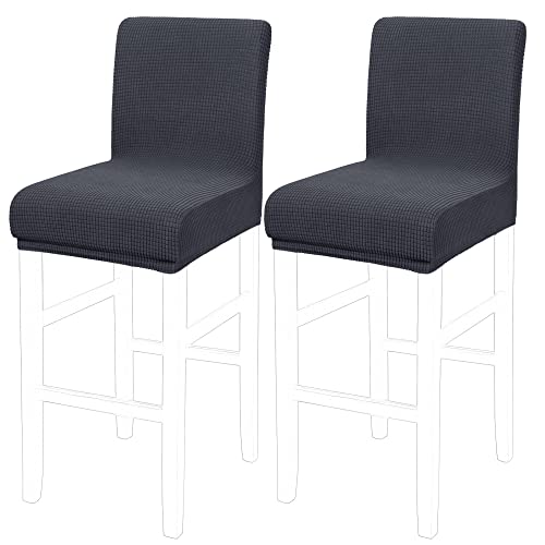 PICCOCASA Housse de Chaise de Bar Chaise Haute Tabouret Bar Extensible Salle à Manger avec Treillis Carré Gris Ardoise 2pcs Cover