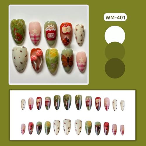24Pcs Spring Press on Nails - Cartoon Foxes & Butterflies