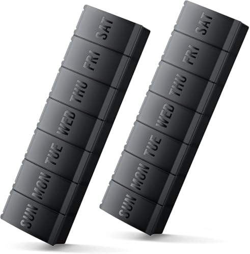 INZOO Large Pill Organizer 2 Pack, Easy-Open Weekly Pill Organizer, XL Daily Pill Organizers, 7 Day Medicine Pill Organziers, Medicine Box 7 Day for Large Vitamin Supplements (Double Black)