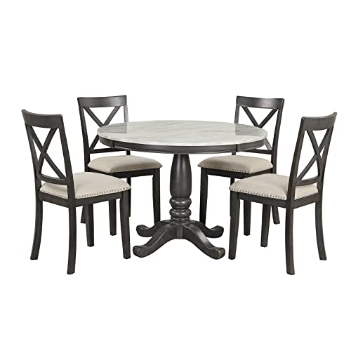 Kasue 5-Piece Dining Table And Chairs Set For 4 Persons, Solid Wood Kitchen Room Table With 4 Chairs, Gray #TOP5