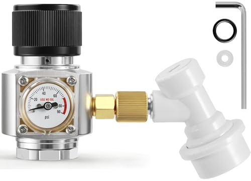 Image of Dbgogo 0-90 PSI Co2 Regulator Mini Gas Regulator, 5/8-18UNF Thread Co2 Regulator Aquarium Fits 74g Co2 Cartridge, Portable Mini Keg Charger Soda Keg Regulator with Ball Lock Quick Disconnect