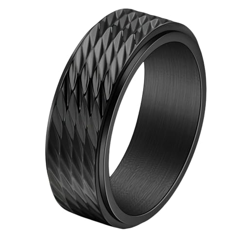Bague tournante en acier et titane anti-stress à motif diamant masculin