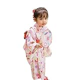Yukata Kids Girls Japanese Style Kimono Set 3 Piece Outfit Breathable Cute 100% Cotton Japanese Clothing 110-140cm