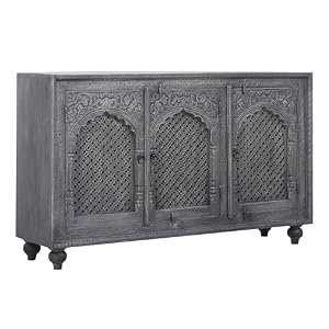 Maven Lane Patrin Handmade Heritage Large Wooden Sideboard Accent Buffet Table Server with Cabinet Doors for Kitchen in Distressed Gray Finish
