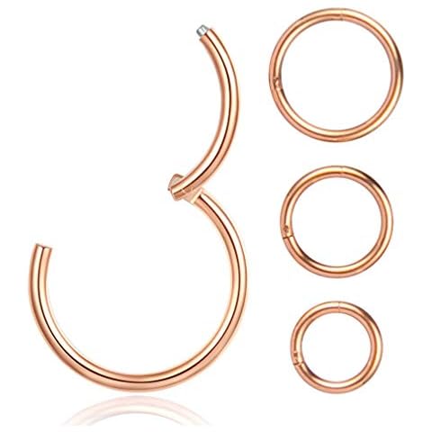 Hywean 4Pcs 16G 18G Piercing-Ring-Nose-Rings-Hinged-Hoop-Earrings,6mm 8mm 10mm 12mm Seamless Stainless Steel Clicker Eyebrow Septum Piercing Hoop,Sliver Black Gold Rose Gold Rainbow Body Jewelry Set Cover