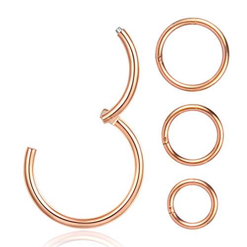 Rose Gold 16 Gauge Nose Piercing Hoop, Nose Rings Hoops for Women 6mm 8mm 10mm 12mm 4 Pcs