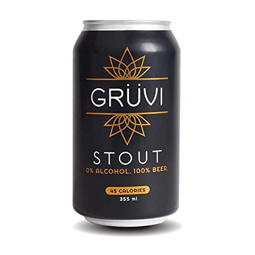 Gruvi Stout Non-Alcoholic Beer, 45 Calories, 24-Pack, 0% ABV, Zero Alcohol, NA Beer