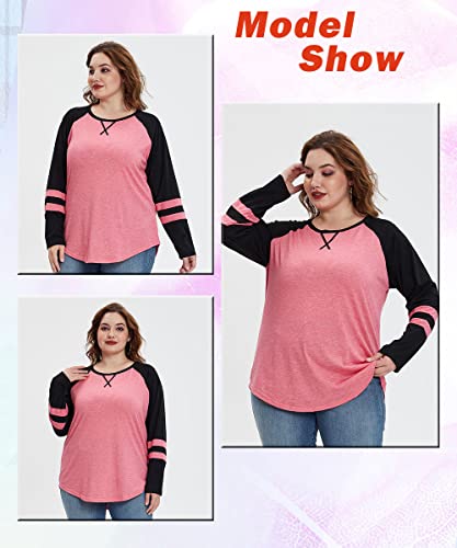 Image of CARCOS Plus Size Tops for Women Long Sleeve Fall Tunic Color Block Camo /Plaid /Leopard /Fall Blouse Crewneck Tshirt XL-5XL