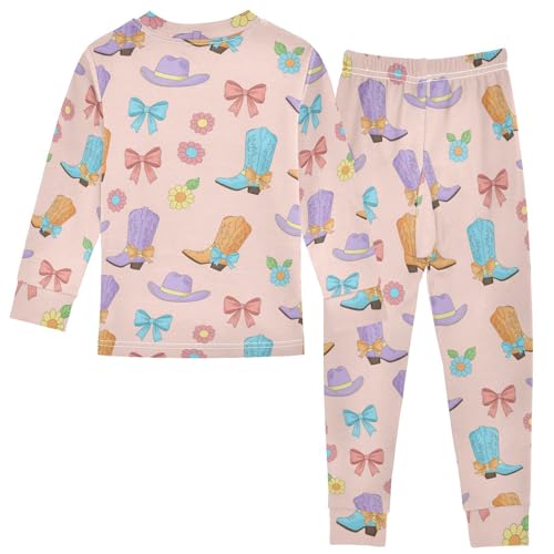 Pajama Sets Long Sleeve Cowboy Boots Colorful Flowers Soft Comfy Sleepwear 2 Piece PJS 3-8T3