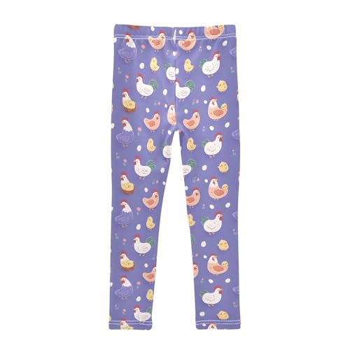 Purple Chicken Hen Pattern Girls Leggings Soft Stretch Workout Yoga Dance Pants for Kids Casual Tights2