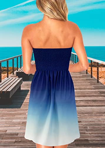 Image of Zyyfly Strapless Dress for Women Summer Beach Boho Smocked Tube Top Dress