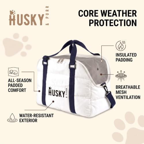 Image of Husky & Purr Pet Carrier Tote for Cats & Small Dogs | Soft Sided Cat Carrier | Waterproof Dog Carrying Bag | Travel Pet Bag with Mesh Top & Trolley Sleeve, Up to 6kgs