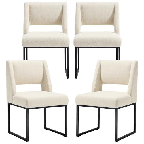 Image of Zesthouse Upholstered Dining Chairs Set of 4, Modern Dining Room Chairs with 4.1 inch Thickened Cushion & Metal Legs, Beige Linen Fabric Kitchen Chair with Padded High Back, Heavy Duty Kitchen Chair