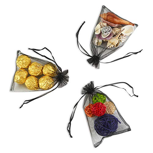 Image of Hopttreely 100PCS 4x6 (10x15cm) Sheer Drawstring Gift Bags, Black Organza Wedding Party Favor Pouches Jewelry Christmas Festival Gift Bags