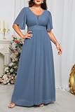 Talisea Plus Size Formal Dresses - V Neck Flutter Sleeves Evening Gowns Bridesmaid Wedding Guest Chiffon Long Maxi Dress, Blue, 24 Plus - Image 2