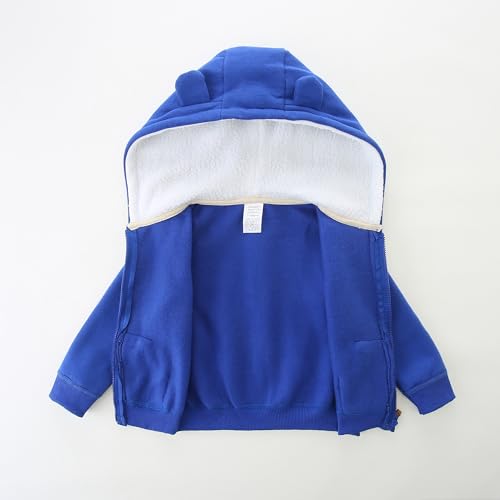 Casaco com capuz e zíper para bebês meninos e meninas com forro sherpa primavera outono, Azul, 3-6 M