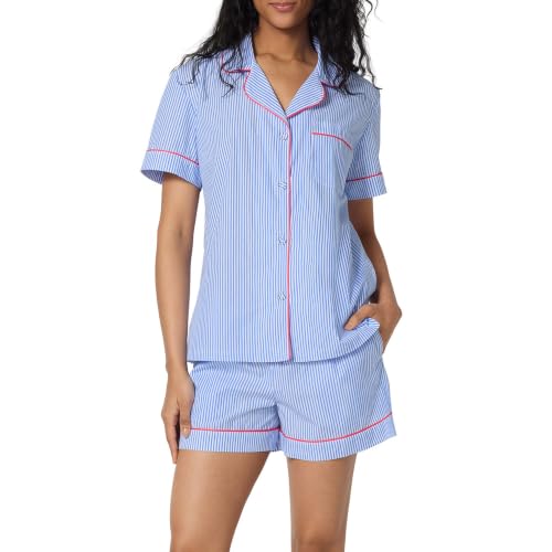 Image of Bed Head PJs Women's Short Sleeve Woven Cotton Sateen Shorty Pajama Set - Organic, Soft, Lightweight, Classic Fit Sleepwear