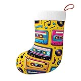 Vortithora Cassette-Tapes-Retro Music - Medias de Navidad de felpa de doble cara, decoración de chimenea para regalos familiares