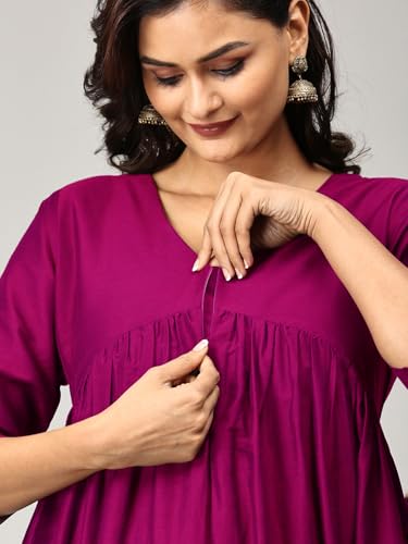 Image of The Mom Store Women's Raw Silk Maternity and Nursing Kurta Set | Front Zipper for Easy Feeding Pre and Post Pregnancy