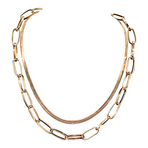 TinaRice Layered Chain Necklace Link Paperclip Choker Necklaces Gifts for Women Jewelry Golden