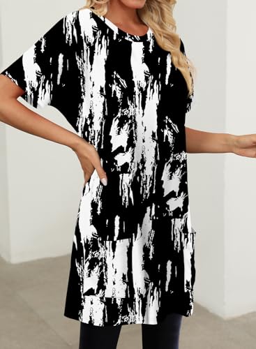 KISSMODA Womens Summer Tunic Tops for Leggings Casual Short Sleeve Long Shirts with Pockets3