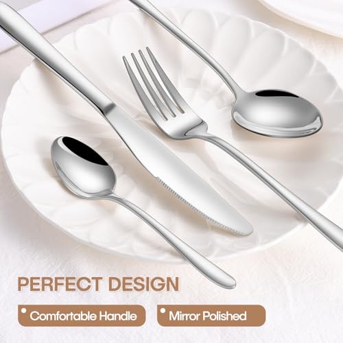 16 Piece Cutlery Set for 4, NINIROR Stainless Steel Flatware Set - Mirror Polished Dishwasher Safe Silverware Includes Spoons, Knives & Forks - Food-Grade for Home Kitchen Restaurant - Image 5