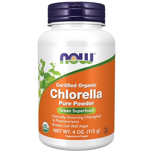 NOW Foods Supplements Organic Chlorella Powder with naturally occurring Chlorophyll Beta-Carotene mixed Carotenoids Vitamin C Iron and Protein 4-Ounce