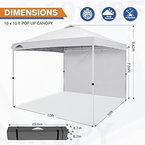 Eagle peak pop up canopy tent with 1 sidewall easy setup event tent outdoor sun shade wheeled carry bag and canopy weights canopy tent 10×10 white  urban country home decor