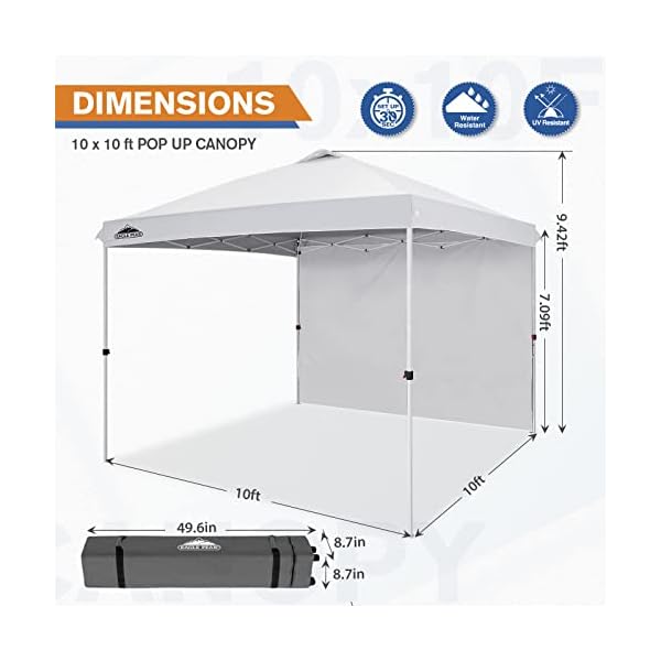 Eagle peak pop up canopy tent with 1 sidewall easy setup event tent outdoor sun shade wheeled carry bag and canopy weights canopy tent 10×10 white  urban country home decor