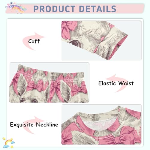 Pajama Sets Long Sleeve Chihuahua with Pink Bows Soft Comfy Sleepwear 2 Piece PJS 3-8T4