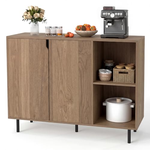 COSTWAY Buffet Cuisine, Armoire Cuisine Bois 2 Portes, Commode Blanc 2 Compartiments, Étagères Réglables, Kit Anti-basculement, Meuble Cuisine Rangement...