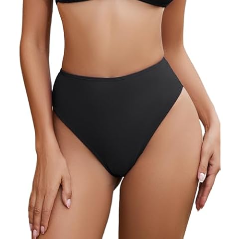 Gatielzana Thong High Waisted Bikini Bottoms High Cut Cheeky Festival Rave Shorts, Black, M Cover