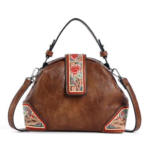 Image of EXOTIC Zenvira Artisan Satchel Bag with Embroidered Detailing, Structured Silhouette, Detachable Sling Strap Purse