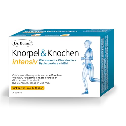 Dr. Böhm Knorpel & Knochen intensiv: Für Gelenke, Knochen, Knorpel & Bandscheiben, Trinkpulver mit Gelenknährstoffen, Calcium & Vitamin D, mit Mango-Geschmack, 30 Stk