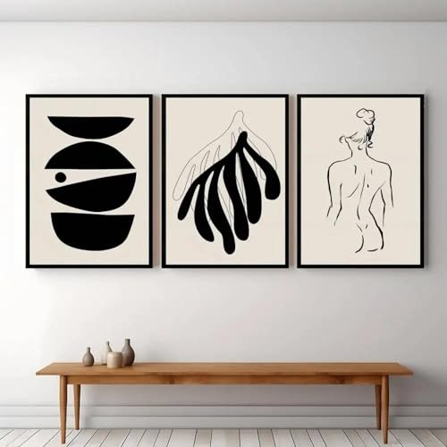 Art géométrique mural beige et noir impression sur toile de qualité pour décoration chic