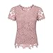 Summer Tops for Women Hollow Out Floral Lace Crochet Shirts Crew Neck Dressy Casual Short Sleeve Elegant Work Blouses Pink
