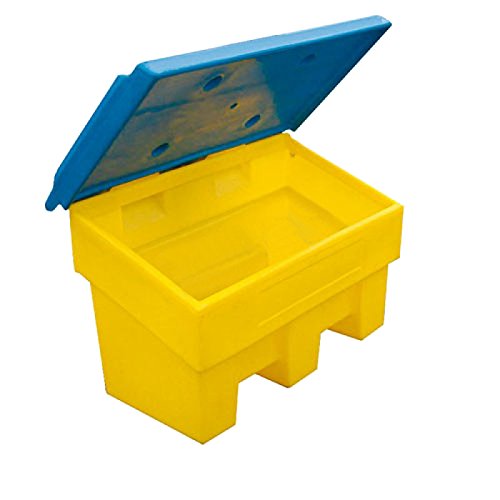 Bac à sel PEHD 180 L Jaune/bleu UV intempéries Couvercle protégé