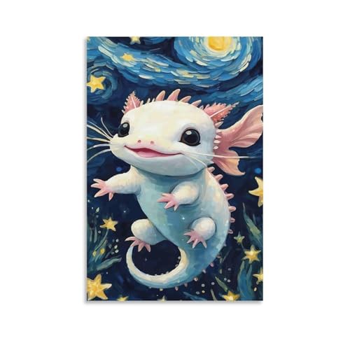 Axolotl dans ciel étoilé toile décorative pour salon et chambre 50x75cm