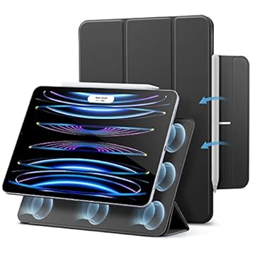 ESR Capa magnética compatível com iPad Pro 11 2021/2020/2018, acessório magnético conveniente, hibernar e acordar automático, suporte para lápis 2, série rebote, preta