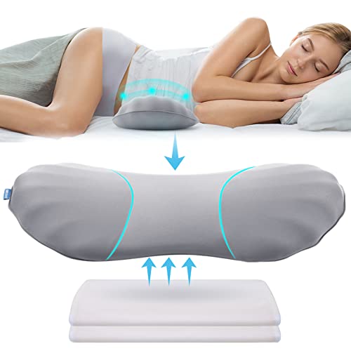 RESTCLOUD Adjustable Lumbar Support Pillow for Sleeping Memory Foam Back Support Pillow for Lower Back Pain Relief and Sleeping, Lumbar Support Pillow for Bed and Chair with 2 Insert Pads Mo