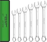 Calidad prémium: hecho de acero CR-V tratado térmicamente, este juego de llaves combinadas garantiza una larga durabilidad y una resistencia superior. El acabado cromado proporciona resistencia a la corrosión, por lo que es ideal para garaje y uso mecánico