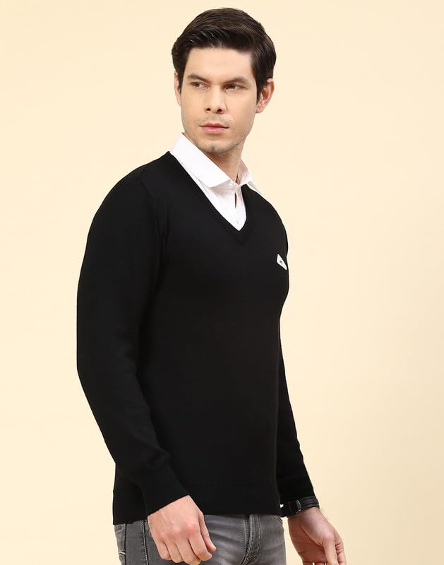 Image of Monte Carlo Shell Solid V Neck Pullover | Warm Woolen Pullover for Men | Soft Comfortable Knitted Winter Wear Sweater for Men's