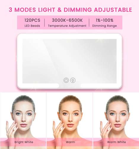 Image of 120 LEDs Car Mirror Vanity, Car Sun Visor with 3 Light Modes&Big LEDs, Rechargeable Makeup Mirror Touch Control, Light Up Mirror Universal for Car, Truck