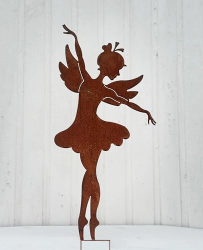 Statua da giardino Ballerina guarda verso il basso, 84 cm, da inserire in acciaio inox, decorazione da giardino, resistente alle intemperie, in metallo, arrugginito, balletto, ballerina di pietra