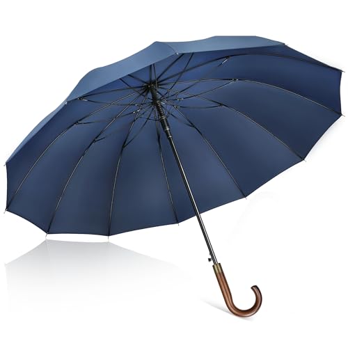 ZOMAKE Paraguas Grande XXL Antiviento 12 Varillas,55 Pulgadas Paraguas de Golf Para Hombre Mujer,120 cm Paraguas Largo Clásico con Bastones(Azul-A)