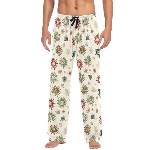 Christmas Snowflakes Men's Pajamas Pants Cotton Sleep Bottoms Pants Lounge Sleepwear - S2