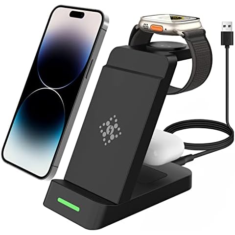 Aimtel 3 in 1 Wireless Charging Station Compatible with Apple Products iWatch 8/Ultra/7/SE/6/5/4/3/2,i-Phone 14/13/12/Pro/Pro Max/11/X/Air-Pods 3/2/Pro/Pixel 7/7 Pro Multiple Devices Wireless Charger Cover