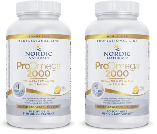 Image of Nordic Naturals ProOmega 2000, Lemon Flavor - 90 Soft Gels - 2150 mg Omega-3 - Ultra High-Potency Fish Oil - EPA & DHA - Promotes Brain, Eye, Heart, & Immune Health - Non-GMO - 45 Servings (Pack of 2)